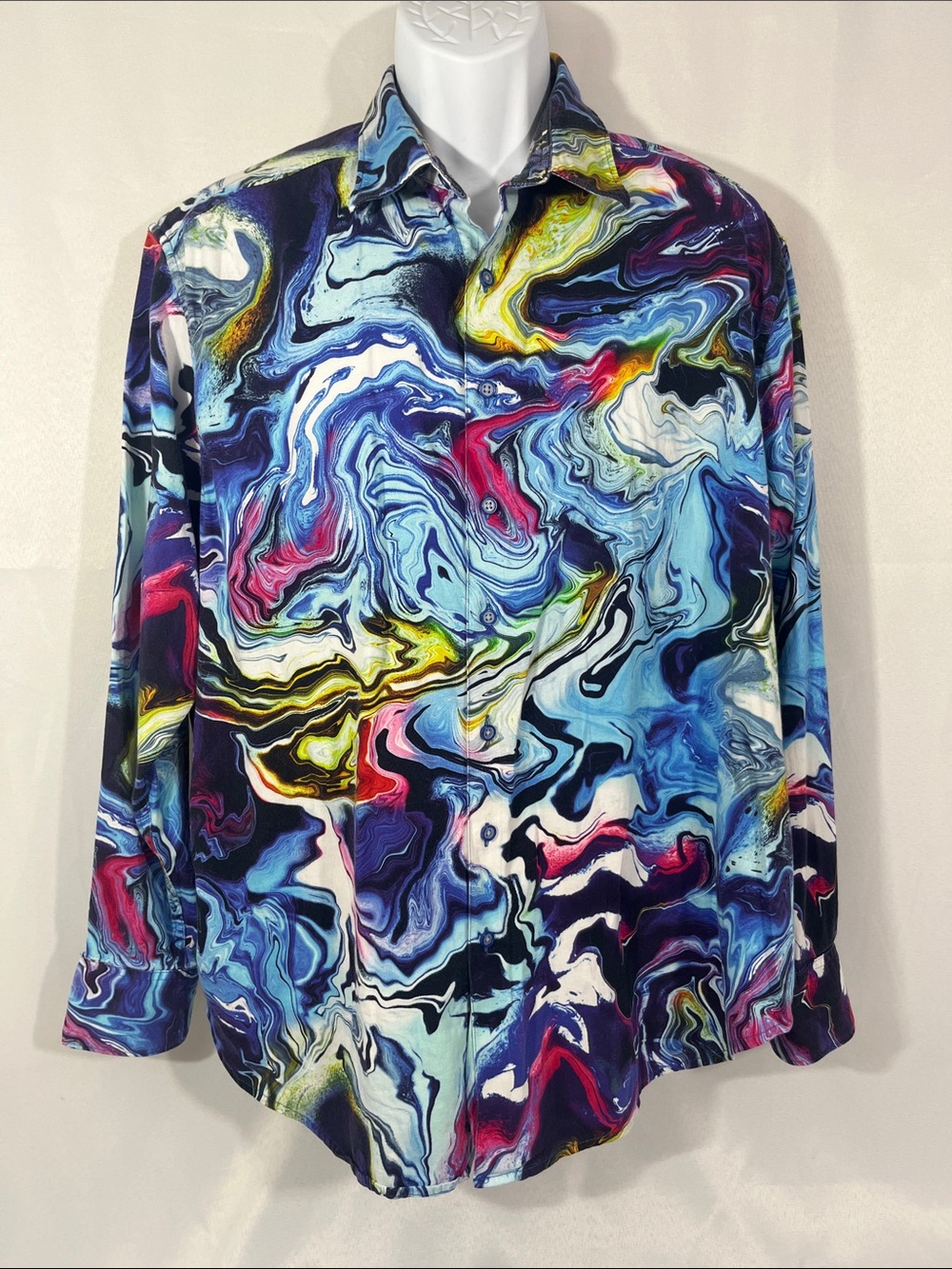 Robert Graham Starbursts 1XL Shirt Paint Swirl Button-Down Colorful Flex Cotton